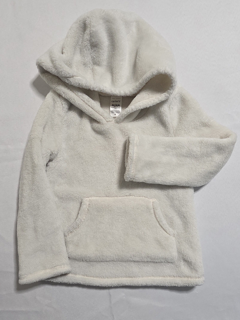 Carter's Cream Fuzzy Teddy Fleece Hoodie Kangaroo Pocket Toddler Size 4T
